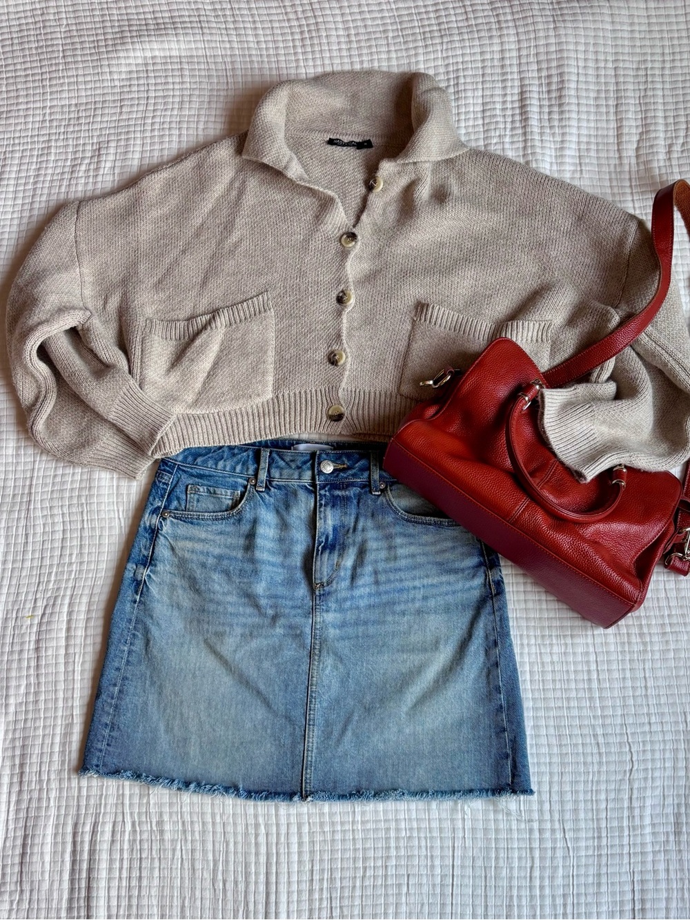 LOFT Light Blue Denim Mini Skirt - Frayed Hem